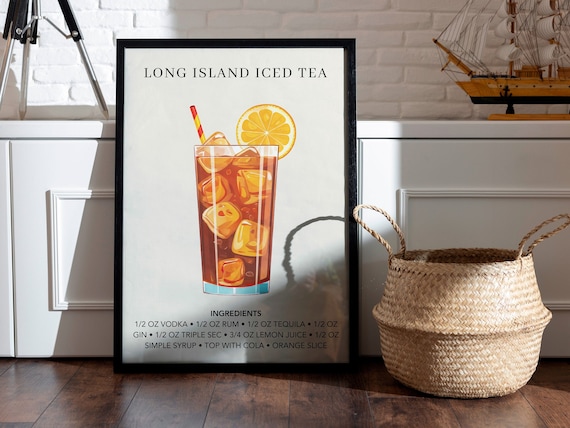 Long Island Iced Tea Art Print | Bar Cart Decor | Cocktail Art Poster | Mixology Gift | Alcohol Sign Bar | Watercolor Retro Drink Poster