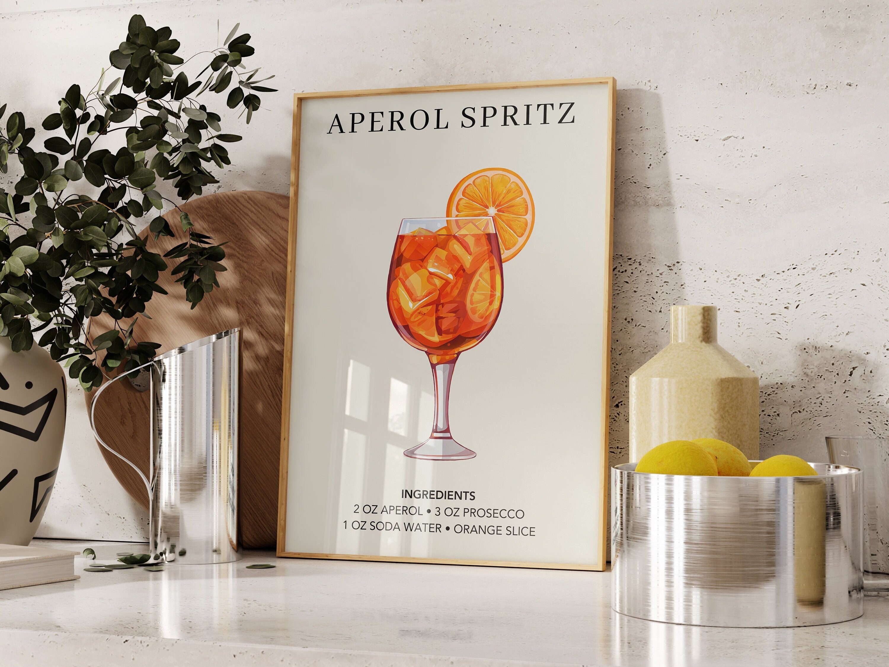 Aperol Spritz Art Print | Bar Cart Decor | Cocktail Art