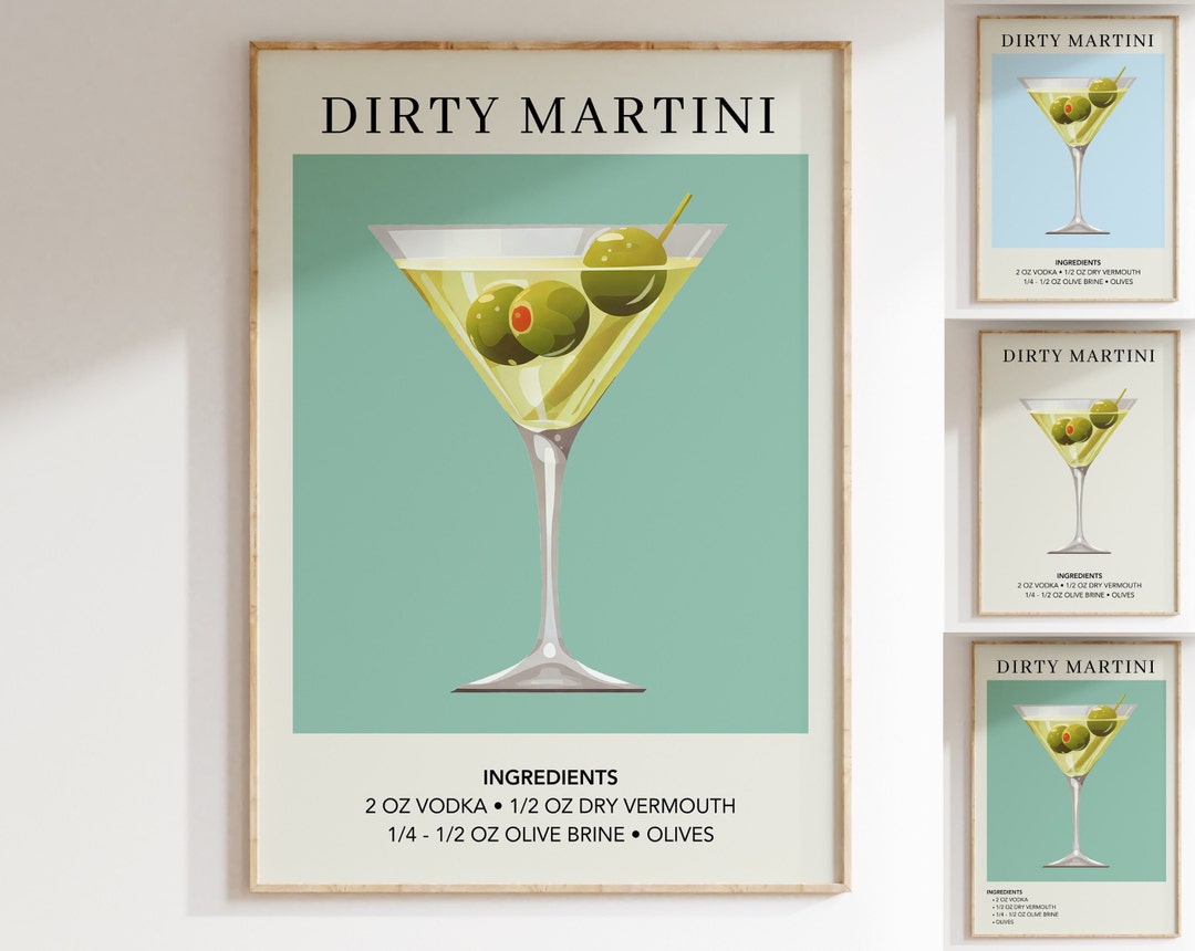 Dirty Martini Art Print Bar Cart Decor Cocktail Art Poster Mixology