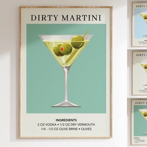 Dirty Martini Art Print | Bar Cart Decor | Cocktail Art Poster | Mixology Gift Painting | Alcohol Sign Bar | Watercolor Retro Drink Poster