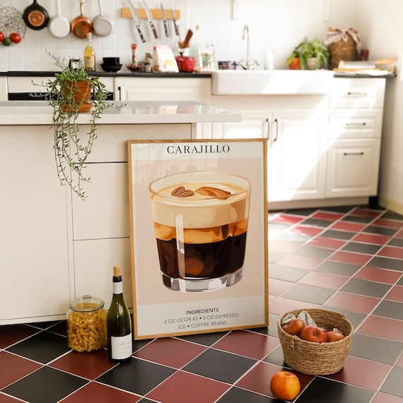 Carajillo Cocktail Art Print | Trendy Espresso Cocktail Poster | Wedding Party Signature Drink Sign | Bar Cart Decor | Minimalist Elegant