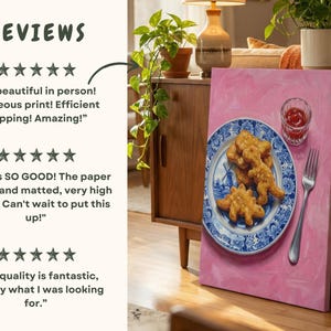 Dino Nugget & Fine China Oil Painting Art Print: Funny Kitchen Decor, Blue and White Delft, Dopamine Decor Bild 2