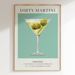 Dirty Martini Art Print | Cocktail Art Poster | Mixology Gift for Her | Alcohol Sign Bar | Watercolor Retro Drink Poster | Bar Cart Decor