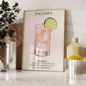 Paloma Art Print | Bar Cart Decor | Cocktail Poster | Signature Drink Sign | Trendy Wall Art | Minimalist Elegant Sophisticated Retro