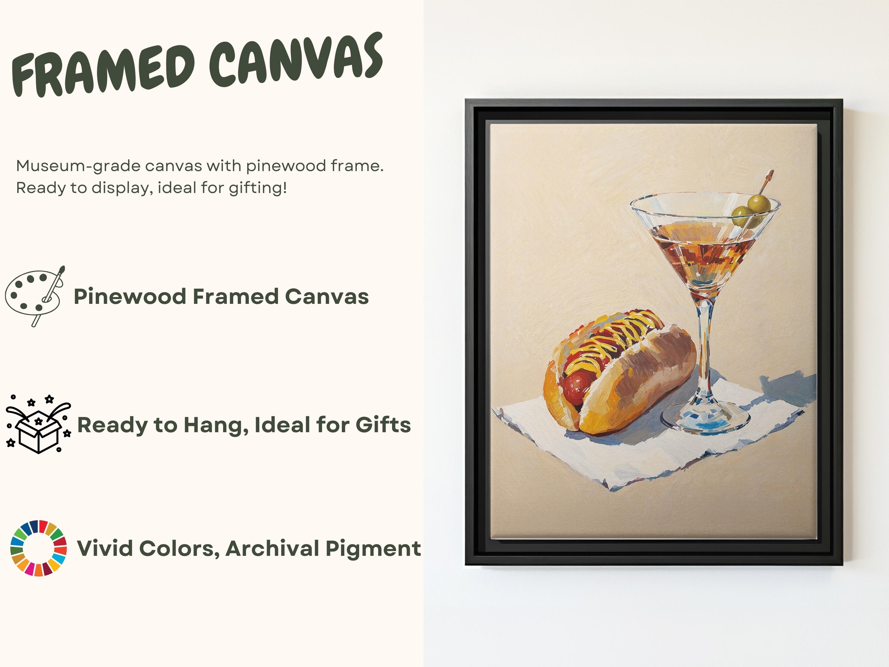 Hot Dog and Dirty Martini Print: Conversation Piece Still Life Artwork, Food and Drink Funny Art, Gift for Housewarming, Cocktail Cart Decor