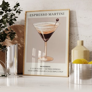 Espresso Martini Art Print Bar Cart Decor Cocktail Poster Party Signature Drink Sign Trendy Wall Minimalist Elegant Sophisticated A. Brown highlight