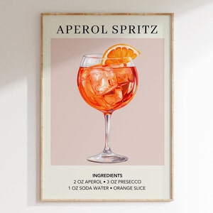 Bar Cart Decor Aperol Spritz Kunstdruck | Cocktail Poster | Party Signature Drink Zeichen | Trendige Wand | Minimalist Elegant Sophisticated Retro