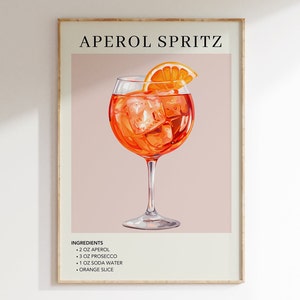 Aperol Spritz Art Print Barwagen Dekor | Cocktail-Poster | Party Signature Drink Zeichen | Trendige Wand | Minimalistisch, elegant, raffiniert