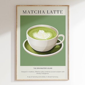 Matcha Latte Poster | Tea Coffee Print | Japanese Tea | Retro Beverage Poster | Kitchen Decor | Minimalist Wall Art Print | Housewarming