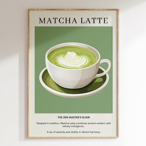 Matcha Latte Poster | Tea Coffee Print | Japanese Tea | Retro Beverage Poster | Kitchen Decor | Minimalist Wall Art Print | Housewarming