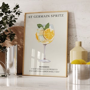 St Germain Spritz Art Print | Bar Cart Decor | Cocktail Poster | Signature Drink Sign | Trendy Wall | Minimalist Elegant Sophisticated Mix