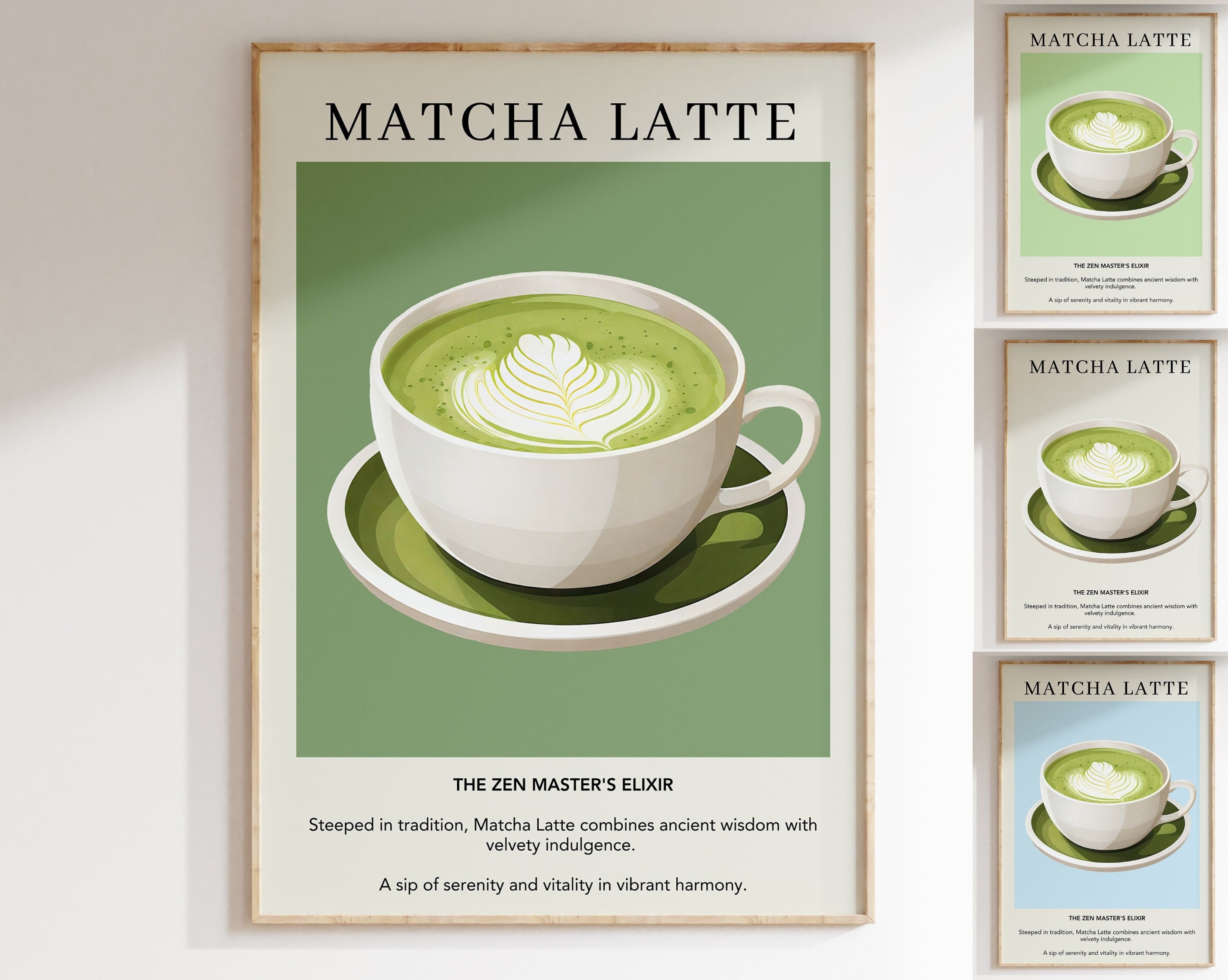 Matcha Latte Poster | Tea Coffee Print | Japanese Tea | Retro
