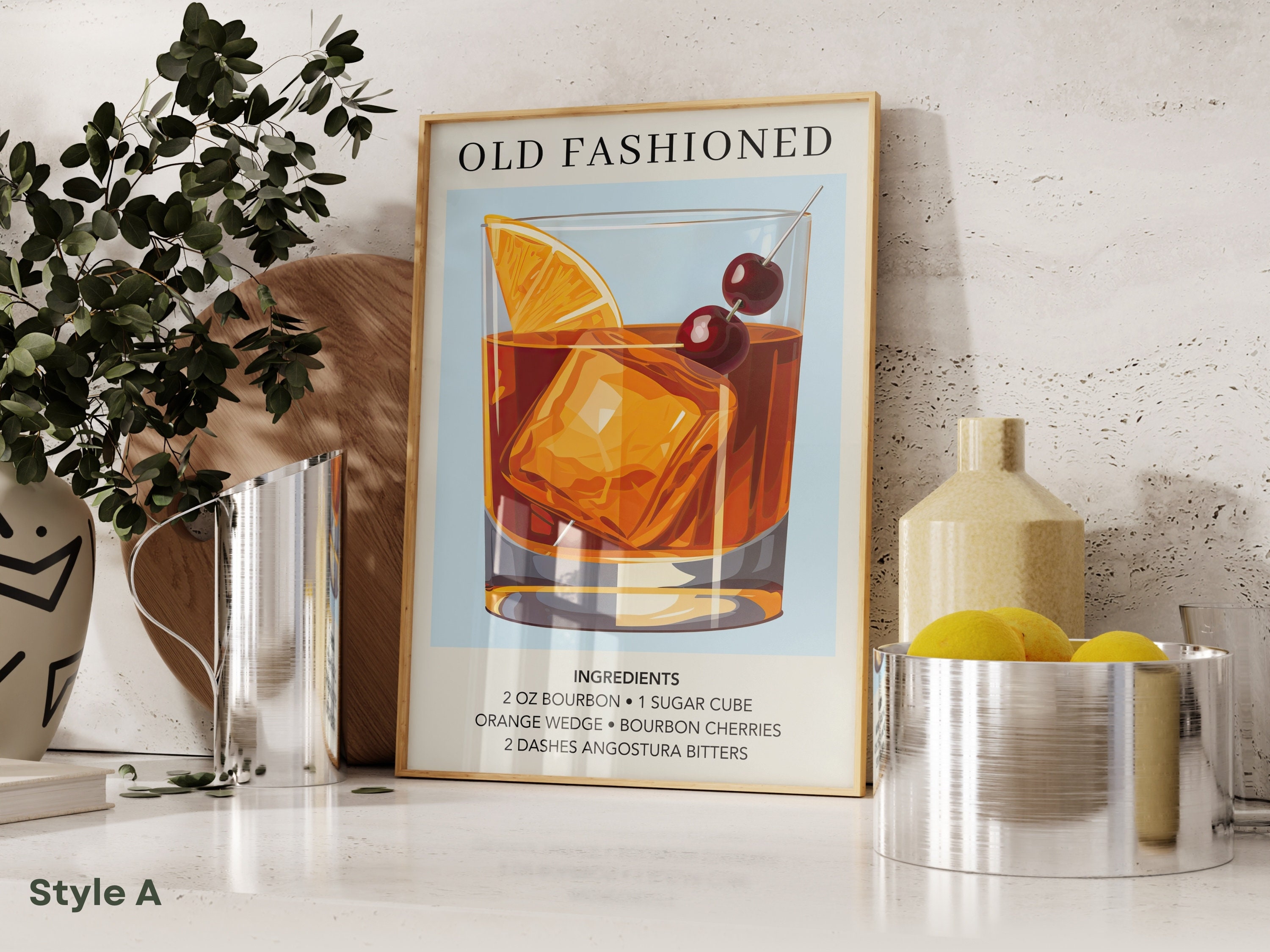 Old Fashioned Art Print | Bar Cart Decor | Cocktail Poster