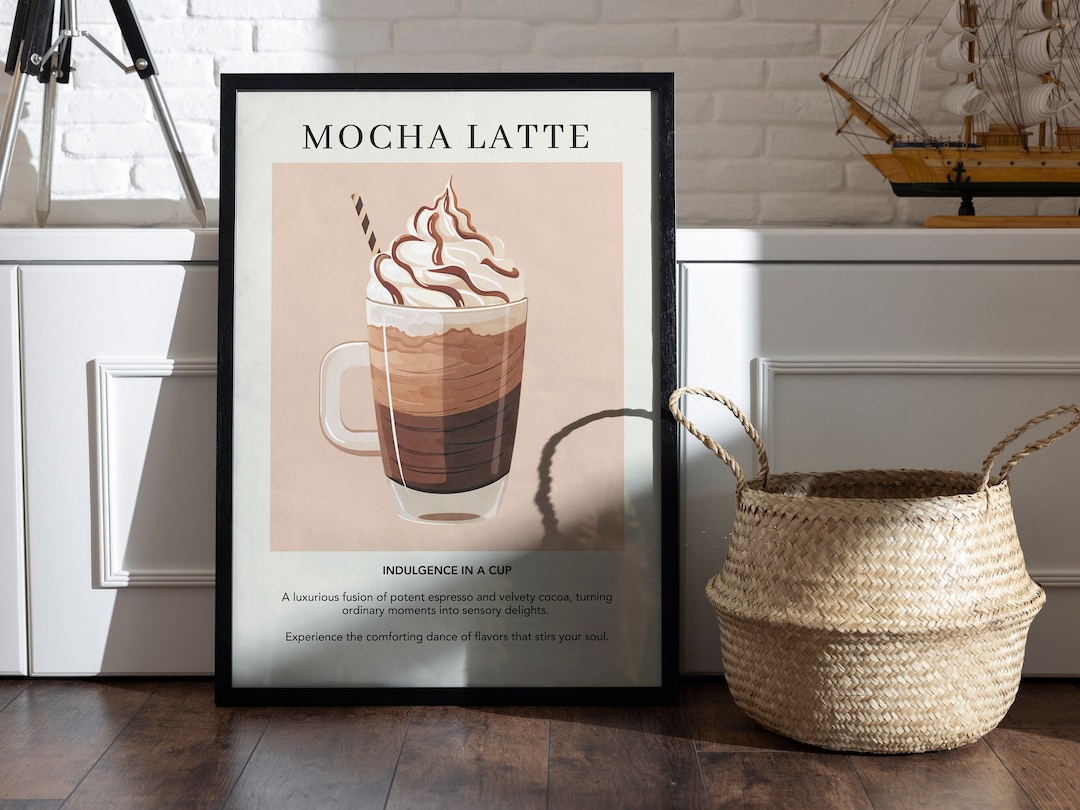Mocha Latte Poster Kitchen Cart Decor Caffeine Coffee Print Retro