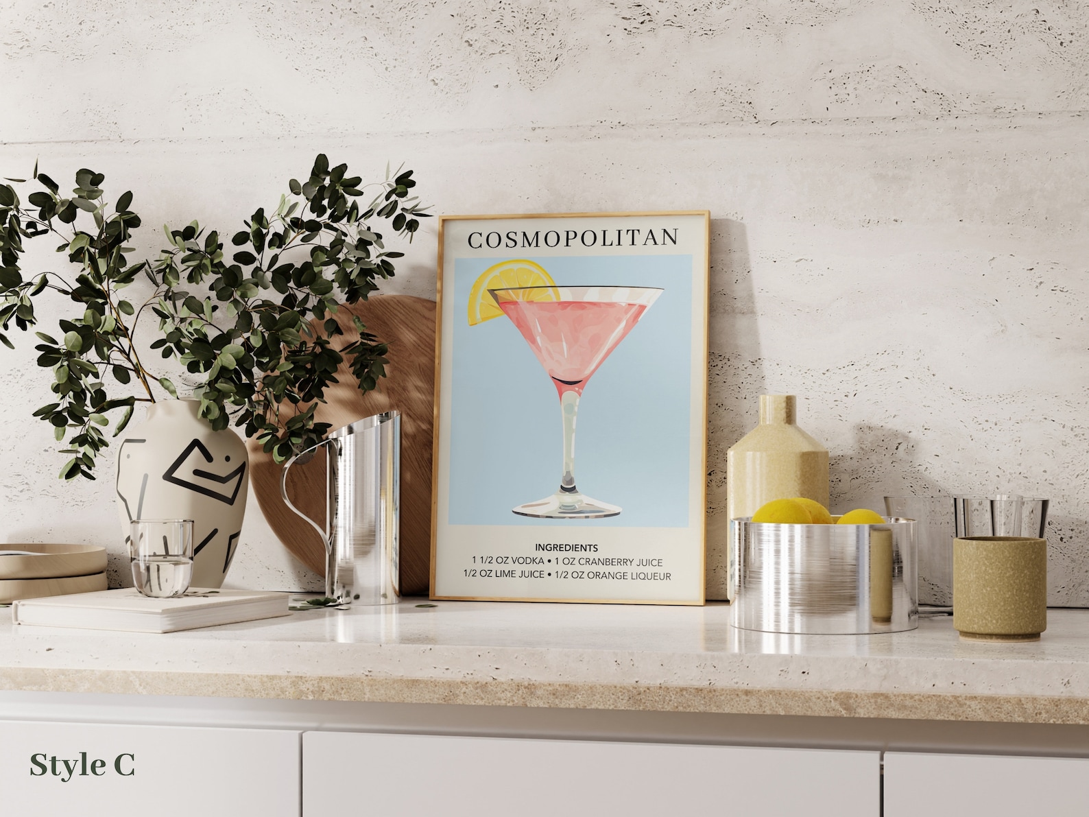Cosmopolitan Art Print | Cocktail Art Poster | Mixology Gift for Her ...