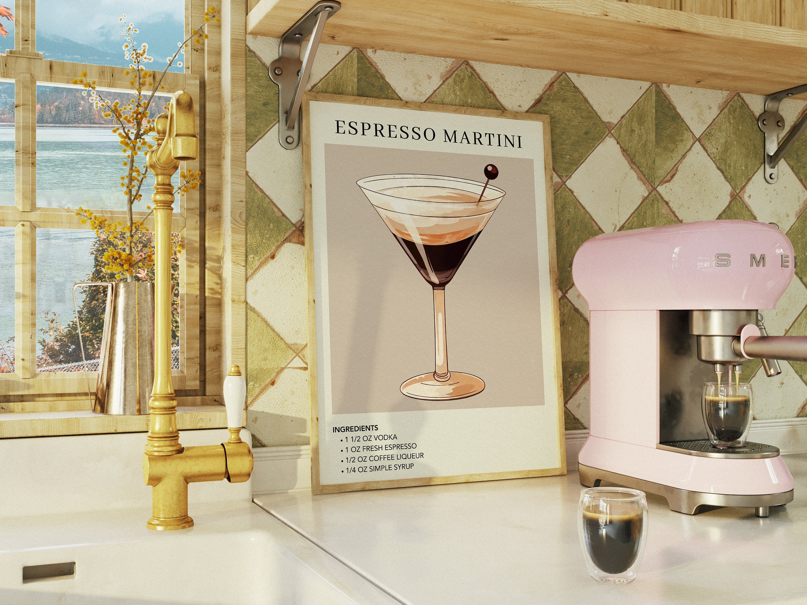 Bar Cart Espresso Martini Art Print | Cocktail Art Decor | Mixology Gift for Her | Alcohol Sign | Watercolor Retro Drink Poster | Kitchen