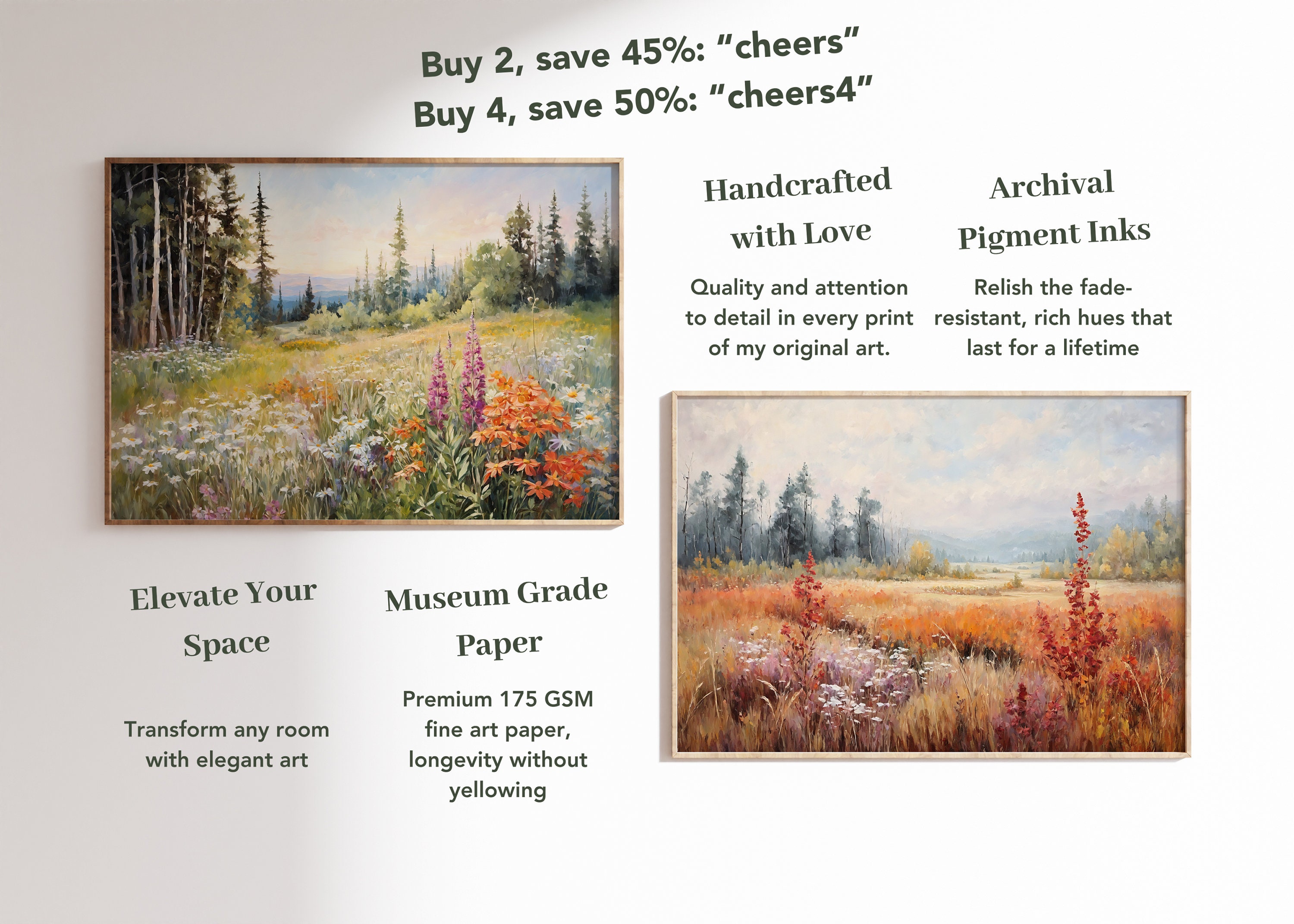 Vintage Wildflower Field Canvas Print | Rustic Landscape Decor Wall Art ...