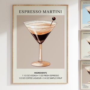Espresso Martini Art Print | Barkar decor cocktailposter | Signature feestbord | Trendy muur | Minimalistisch Elegant Verfijnd
