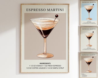 Espresso Martini Art Print | Bar Cart Decor Cocktail Poster | Party Signature Drink Sign | Trendy Wall | Minimalist Elegant Sophisticated