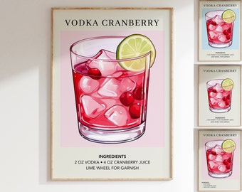 Vodka Cranberry Art Print | Bar Cart Decor Cocktail Poster | Wedding Signature Drink Sign | Trendy Wall | Minimalist Sophisticated Retro