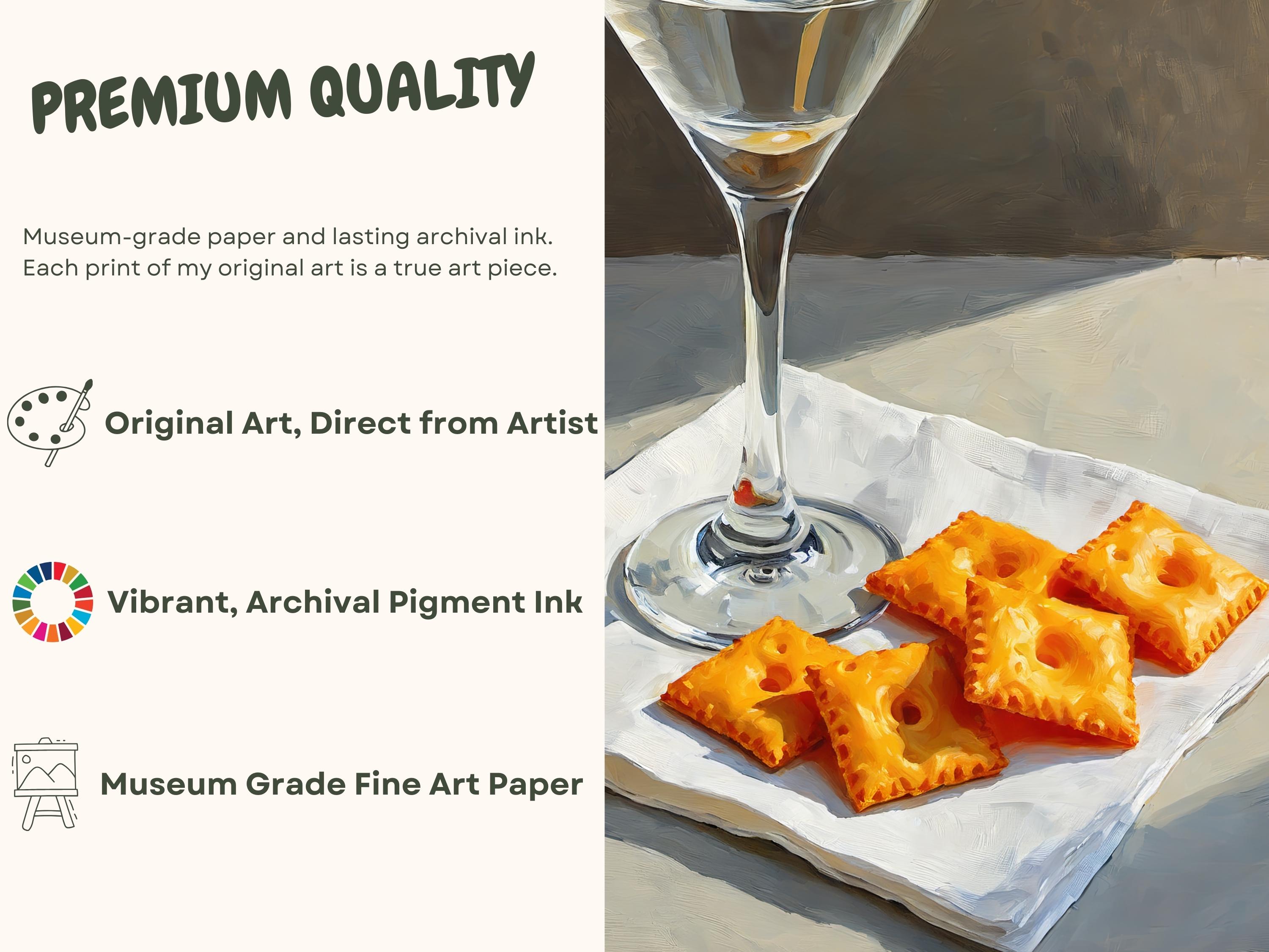 Martini and Cheese Crackers Print | Cute Quirky Whimsical | Cocktail Art Bar Cart Decor | Elegant Oil Painting Gift | Trendy Kitchen Wall