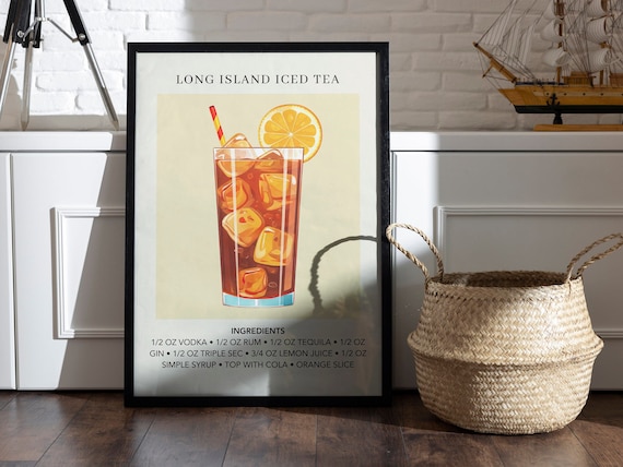 Long Island Iced Tea Art Print | Bar Cart Decor | Cocktail Art Poster | Mixology Gift | Alcohol Sign Bar | Watercolor Retro Drink Poster