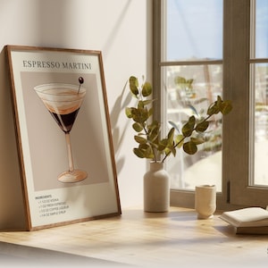 Espresso Martini Art Print Bar Cart Decor Cocktail Poster Party Signature Drink Sign Trendy Wall Minimalist Elegant Sophisticated D. Brown w/ offset