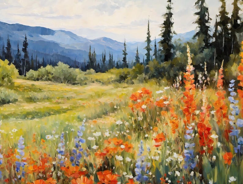 Wildflower Field Print | Rustic Landscape Decor Wall Art | Home Sunset ...
