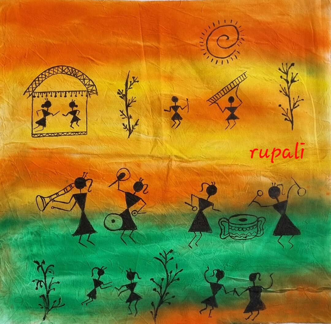 Warli Painting Made on Fabric / Birthday Gift/ Hand Painted/ House
