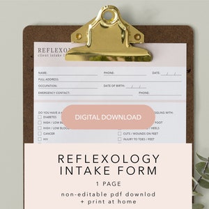 Pink Intake Form | Reflexology Intake Form | Client Intake Form | Printable Spa Form | Reflexology