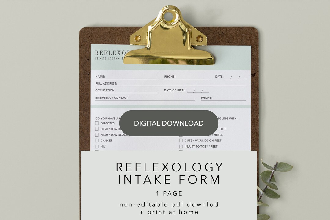 Green Intake Form | Reflexology Intake Form | Client Intake Form ...