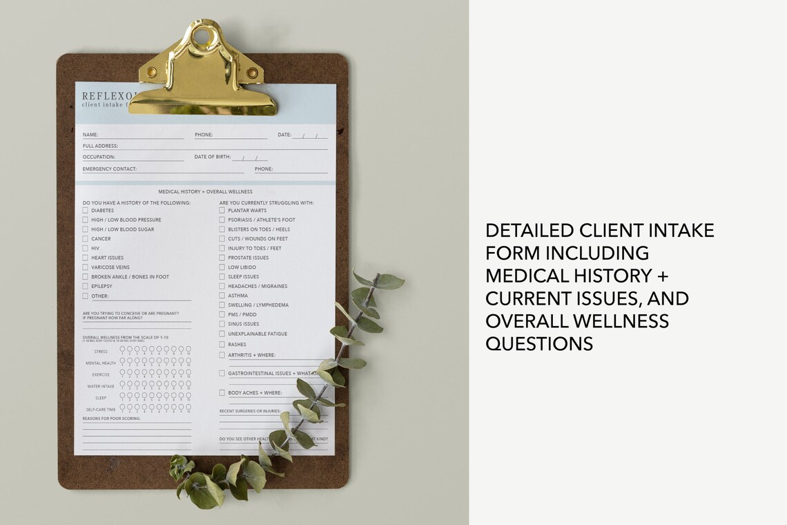 Blue Intake Form | Reflexology Intake Form | Client Intake Form ...