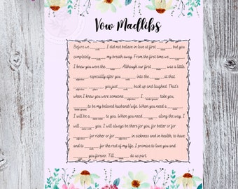 Vow Mad Libs Bridal Shower Game | Funny Wedding Printable | Instant Download