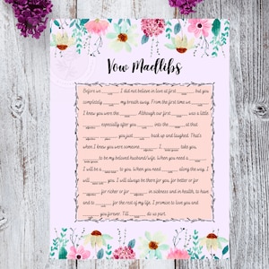 Vow Mad Libs Bridal Shower Game | Funny Wedding Printable | Instant Download
