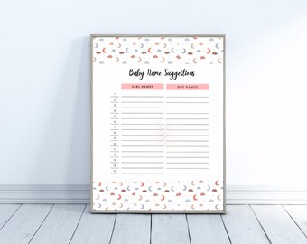 Baby Name Suggestions Game: Printable Baby Shower Activity (PDF Download)