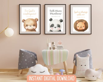 Nursery Art Set - Digital Prints with Cute Animals and Inspirational Bible Verses - Perfect for Baby's Room - "Instant Download"