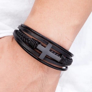 Personalized Men's Leather Bracelet: Christian Gift for Him zdjęcie 4