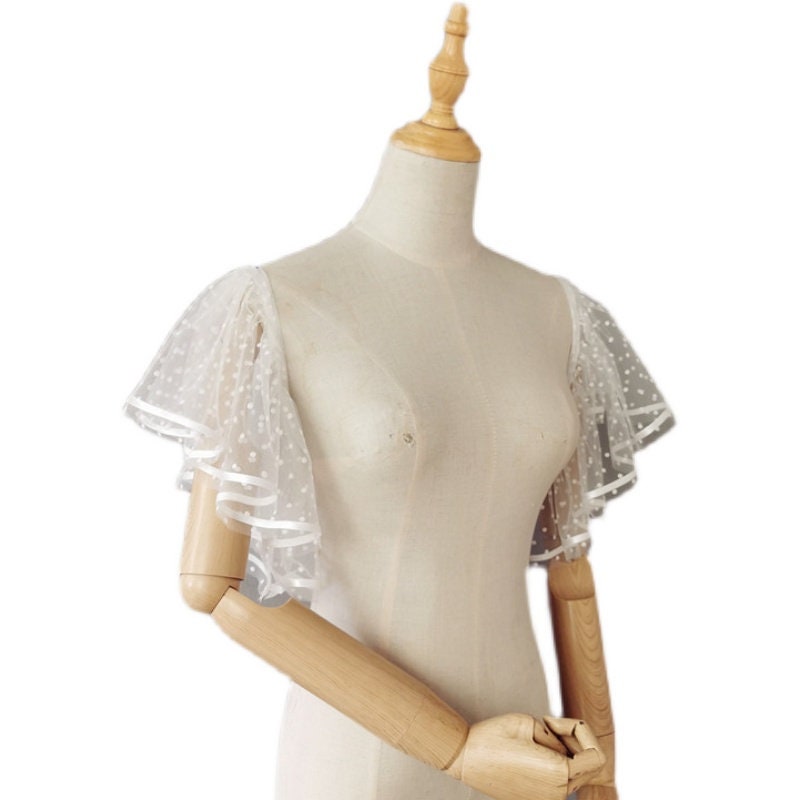 White Polka Dot Tulle Sleeves Prom Dress Boleros Wedding Etsy
