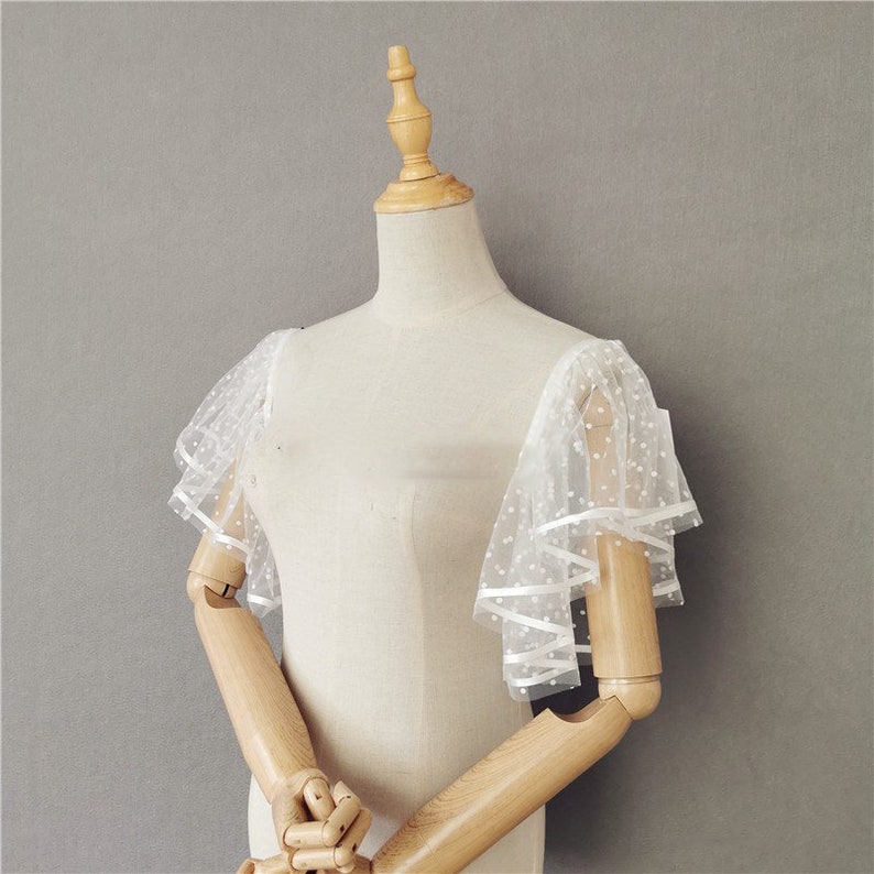 White Polka Dot Tulle Sleeves Prom Dress Boleros Wedding Etsy