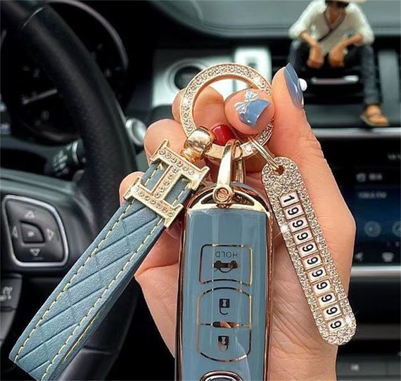 R. Leather Car Keychain Gold/Silver Metal Key Chain Ring /Anti