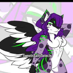 Winged Neon Green Striped Gloomdusk Wolf Furry Adoptable