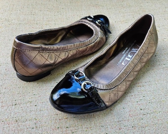 Vintage Attilio Giusti Leombruni Ladies Shoes Flat Ballet Brown/Black 37.5 Italy