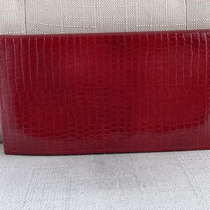 Cartera de mano vintage de piel auténtica roja, cartera de mano, cartera para mujer