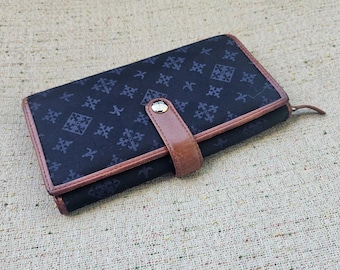 Vintage Russet Ladies Wallet Clutch Genuine Leather/Canvas Cardholder Purse