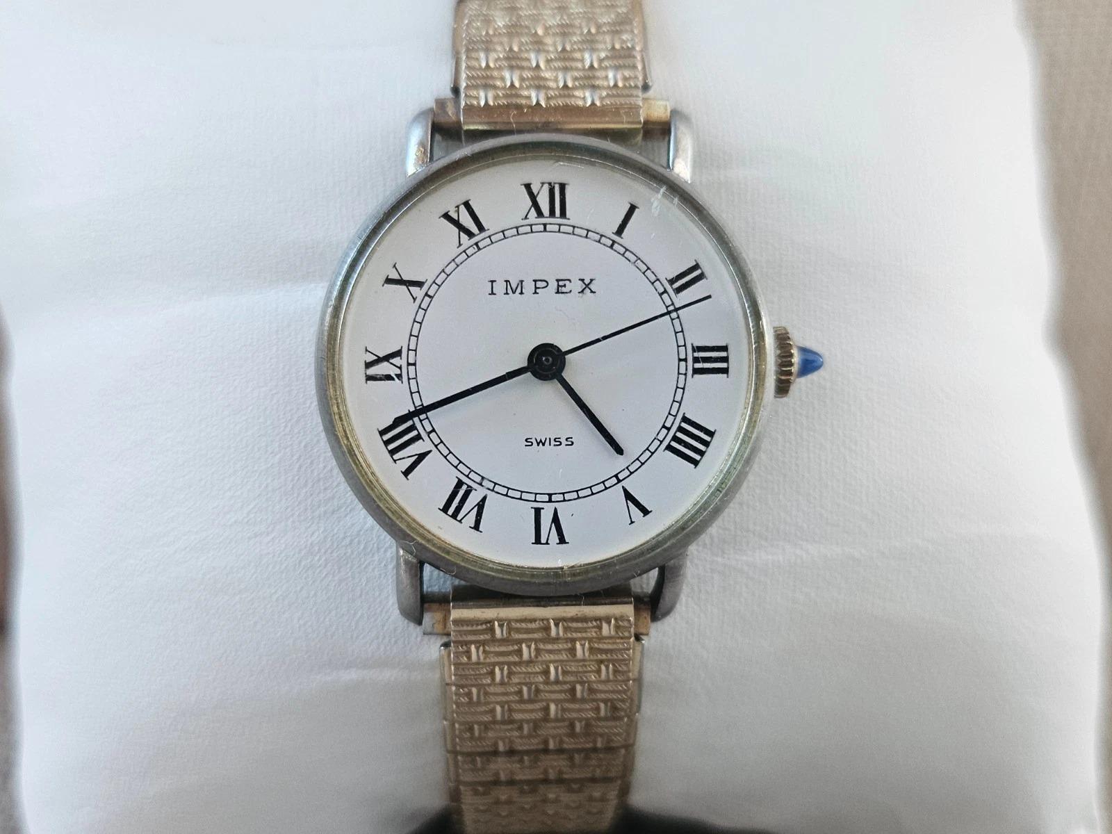 Vintage Impex Swiss Wristwatch Gold Tone Stretched Metal Band Hand