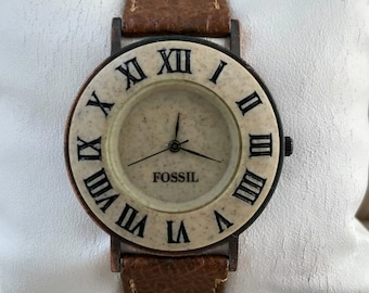 Fossil men Wristwatch Vintage Rare Quartz Analog Wrist Watch Leather Band