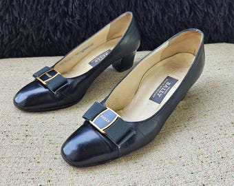 Vintage Bally Women Heel Shoe Pump Black Leather Upper Switzerland Size 5C US