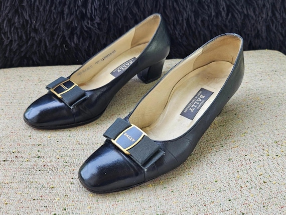 Bally, Vintage Bally Women Heel Shoe Pump Black Leather Upper Switzerland Size 5C US