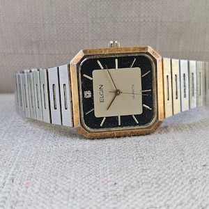 Elgin Vintage Men Wristwatch Quartz Diamond Analog Wrist Watch