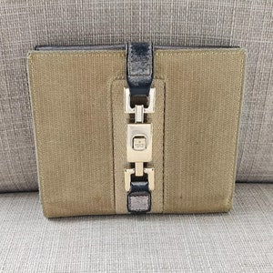 Cartera Gucci vintage JACKIE Bifold de piel metalizada gris en tono dorado fabricada en Italia